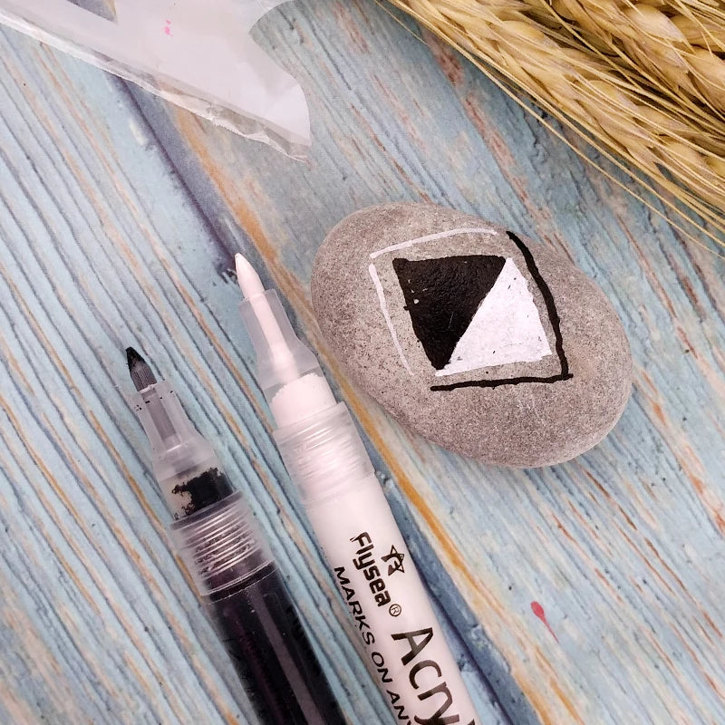 6Pcs/set Black/White Acrylic Paint Pen for Rock Painting, Stone, Ceramic, Glass, Wood, Tire, Fabric Metal, Canvas Qme