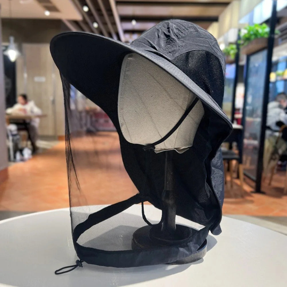 Lightweight Foldable Bee Mosquito Hat UPF50+ Wide Brim Net Cover Qme Black