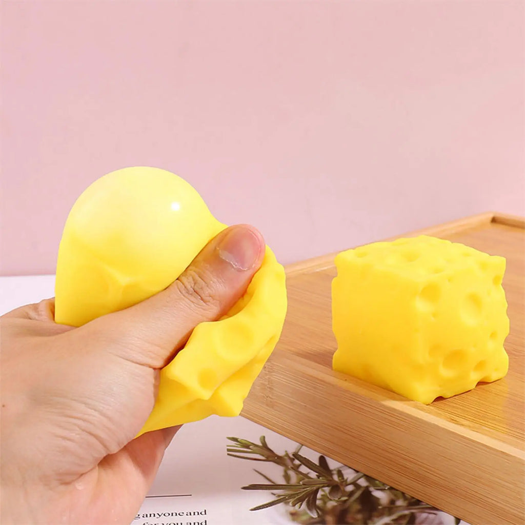 1pcs Yellow Cheese Squeeze Toy Cheese Cube Stress Relief Fidget Simulation Food Decompress Toy For Kids Adults Students Workers Qme