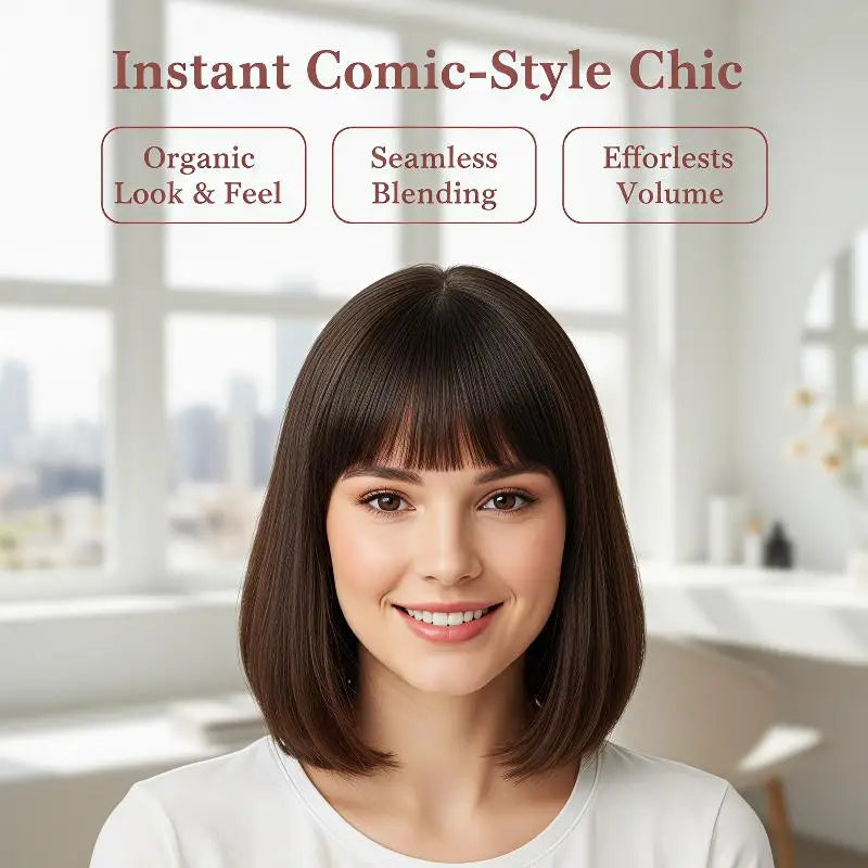 Human Hair Clip French Bangs Soft Remy Fringe Temple Cuttable Women Qme