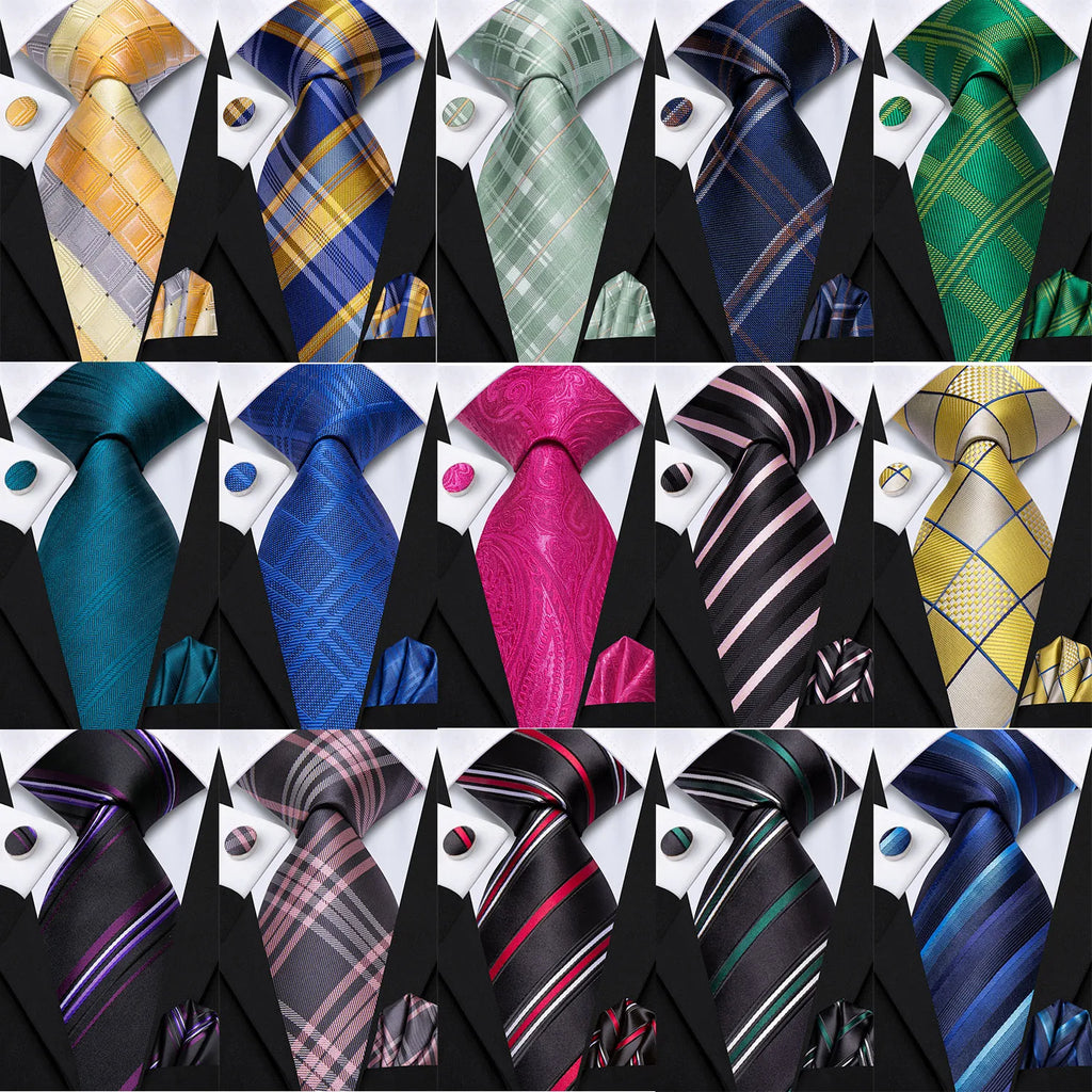 Hi-tie Mens Tie Blue Checks Plaids Silk Wedding Men Fashion Design Qme