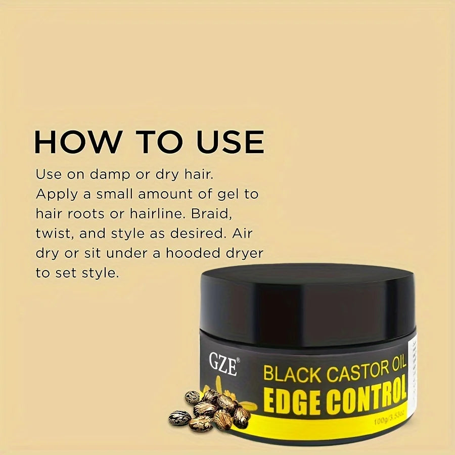 GZE African Black Castor Extra Hold Braid, Loc, Twist Gel, Tames Frizz & Edges, Coconut Oil Edge Control Qme