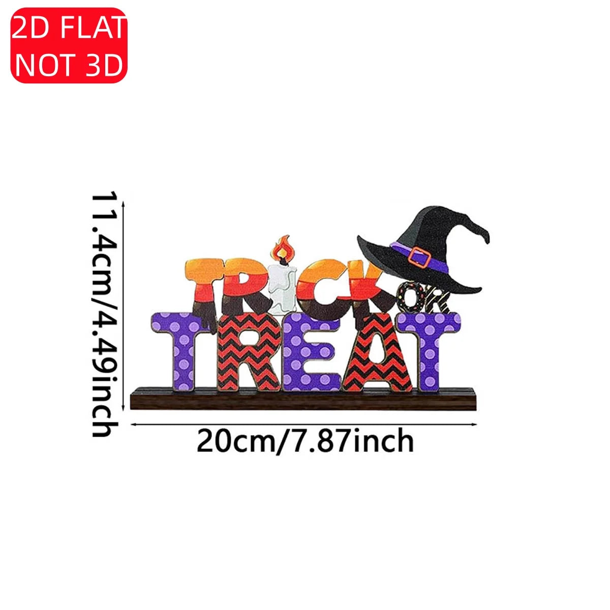 Halloween 2D Wooden Sign – “TRICK OR TREAT” with Witch Hat, Candle & Skeleton Hand. Spooky Season, Party, or Home Display Qme
