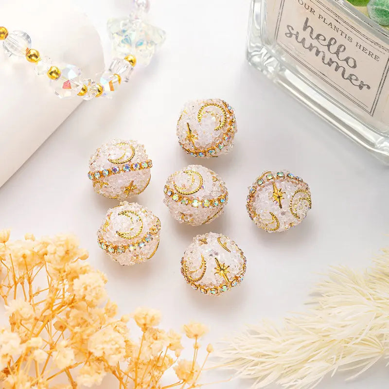1PCS 16mm Rhinestone Ball Beads Moon Star Flower Loose Spacer Beads for Jewelry Making DIY Craft Supplies Christmas Decoration Qme 5