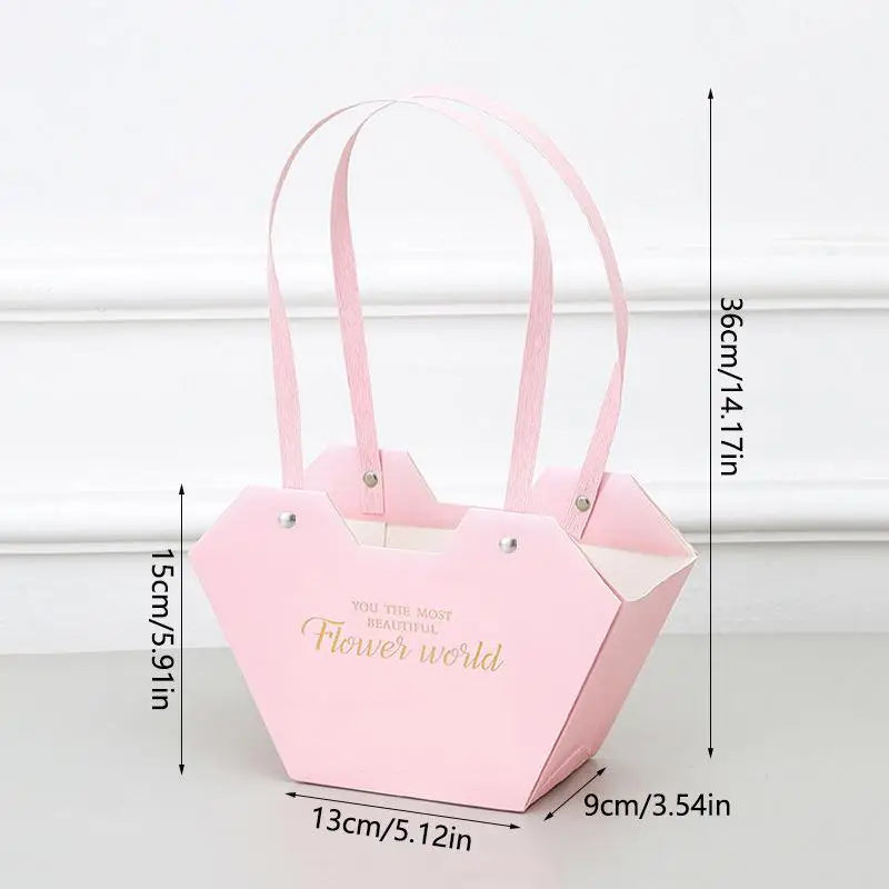 1Pc Portable Flower Basket Rose Flower Wrapping Box Gift Bag For Wedding Birthday Christmas Party Flower Bouquet Decor Supplies Qme Pink