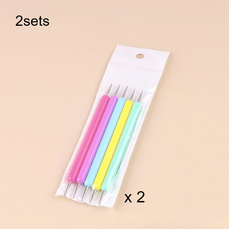 5Pcs Double End Nail Dotting Pen Set, Macaron Color Stainless Steel Dotting Tools For Nail Art DIY Clay Pottery Drawing ﻿ Qme 2sets
