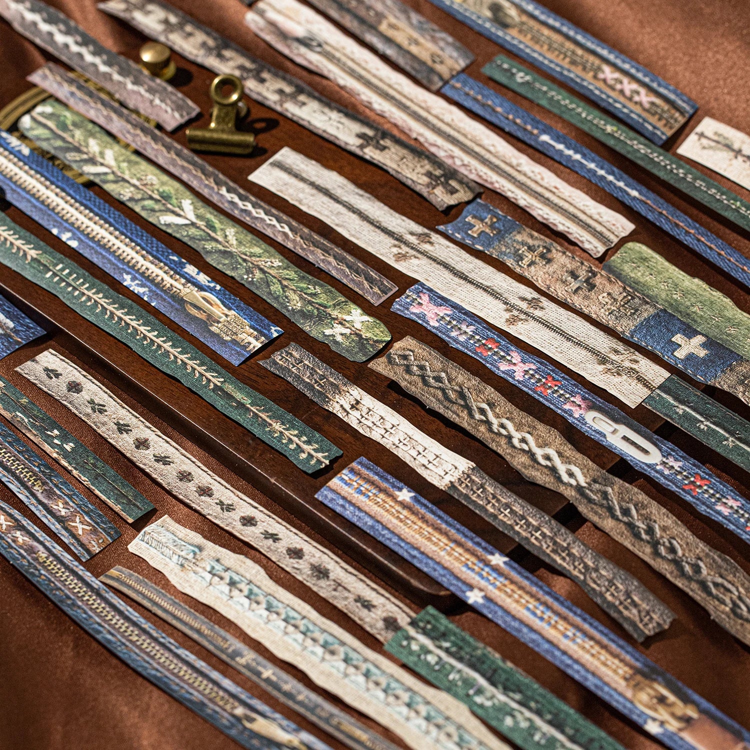 30 Sheets/Bag Fabric Aesthetics Theme Long Strip Scene Sticker Pack for DIY Craft, Scrapbook Material, Birthday Gift Qme