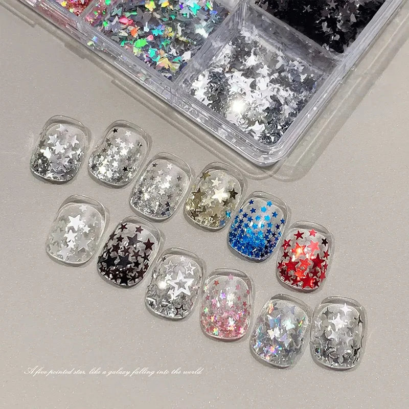 12-grid Star Butterfly Starburst Mixed Nail Art Glitter DIY Qme