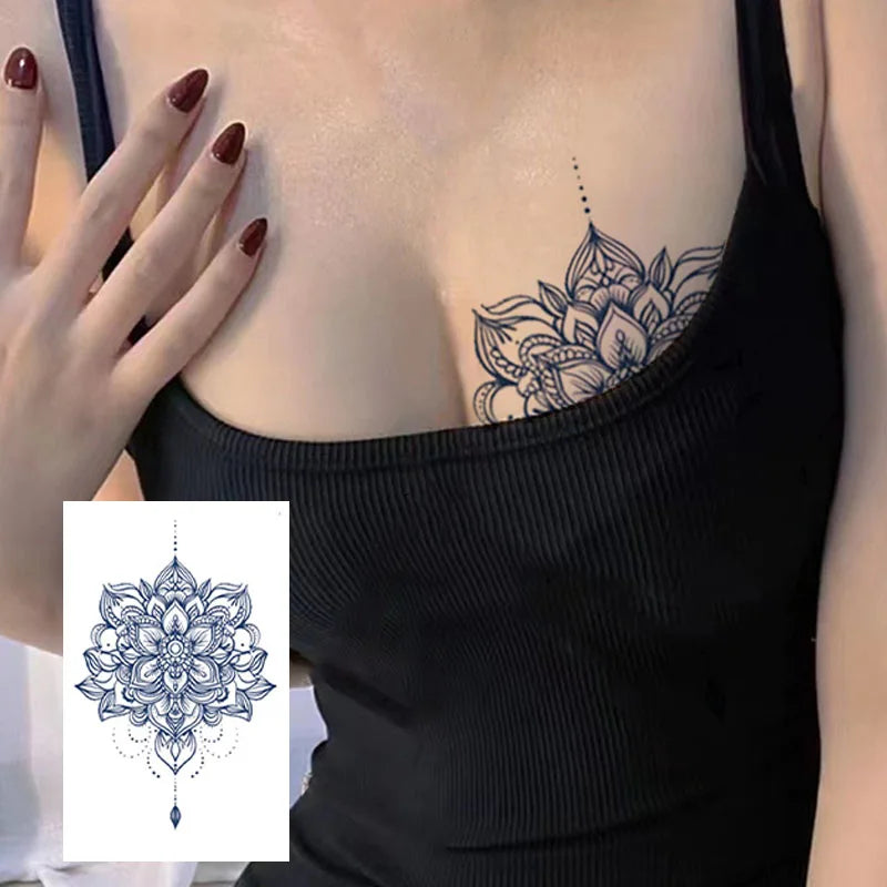 Sexy flower pattern breast temporary sticker waterproof and sweat proof herbal juice nipple sticker tattoo trendy new style Qme
