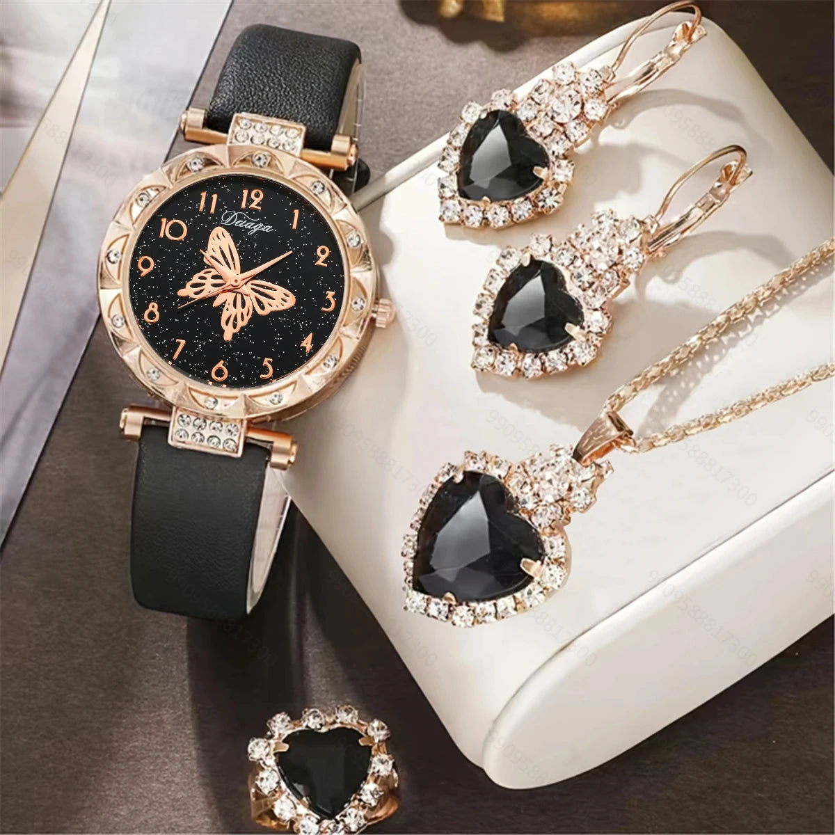 5pcs set women's fashionable and personalized minimalist classic butterfly digital belt watch quartz watch Qme