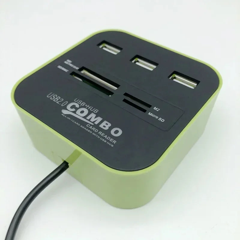 High Speed USB Hub 2.0 3 Ports with Card Reader Mini Hub USB Combo All In One USB Splitter Adapter for PC Laptop Computer Qme green