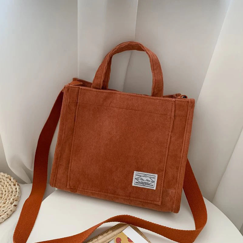 Corduroy Shoulder Bag 2024 New Women Small Square Bag Fashion Ladies Student Handbag Large-capacity Shoulder Cross Bag Tote Bag Qme Brick Red