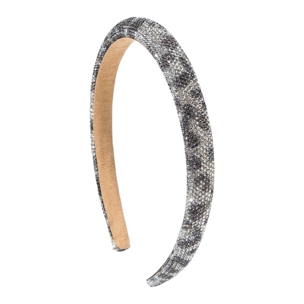 Simple Bling Rhinestone Headband Wide Luxury Leopard Print Hairband Non-slip Glittering Women Hair Hoop Banquet Qme Black