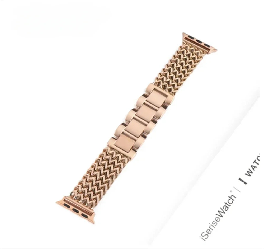Luxury Stainless Steel Band For Apple Watch 9 8 7 6 SE 5 3 45/44/42/41mm Metal Braided Bracelet Correa iWatch Ultra 49mm 40 38mm Qme RoseGold 38mm 40mm 41mm