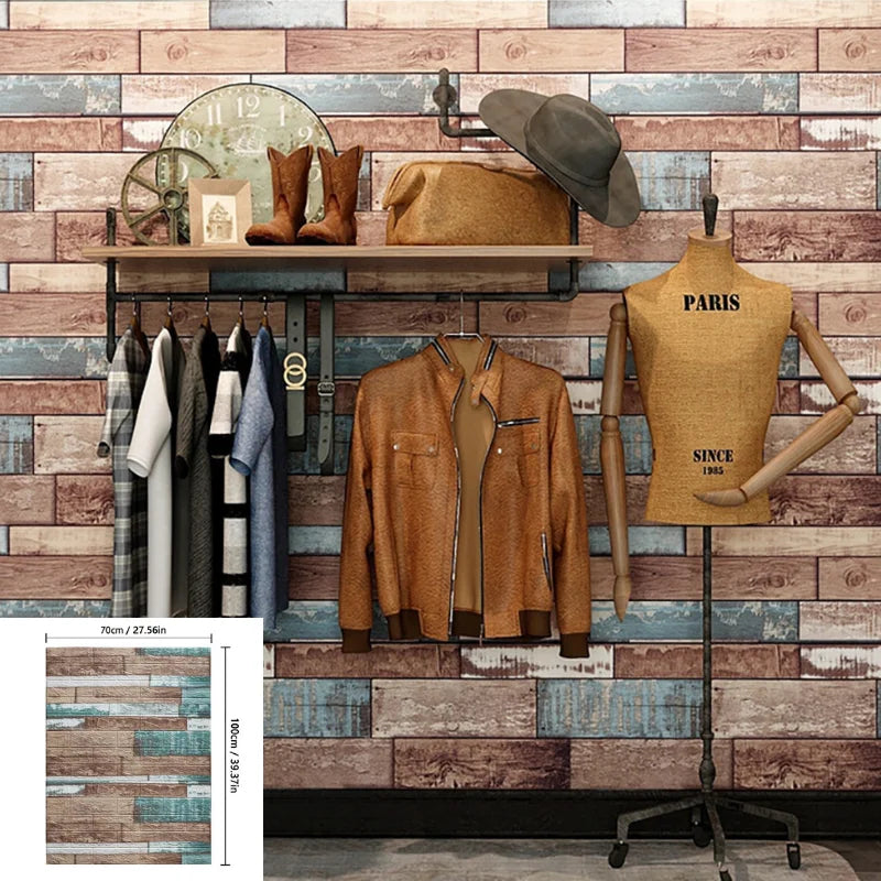 3D Foam Brick Wall Sticker Wallpaper 70 Retro Self Adhesive Panel Qme retro blue 70CMx1M