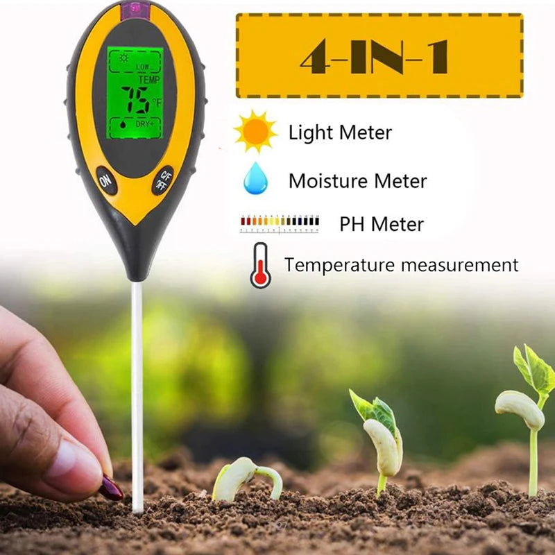 4 in 1 Soil PH Tester Light Sunlight Test Moisture Meter Temperature Tester. Qme