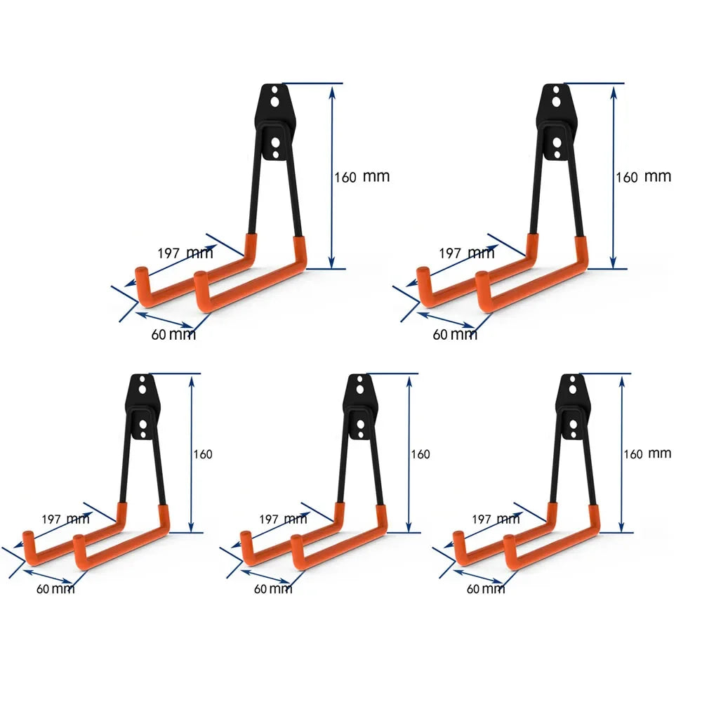 Heavy Duty Garage Hooks,Heavy-Duty Garage Hooks - Wall-Mounted Storage for Power Tools, Bulk Items & Bikes,Garage Organiza Qme 5pcs-2A -Orange