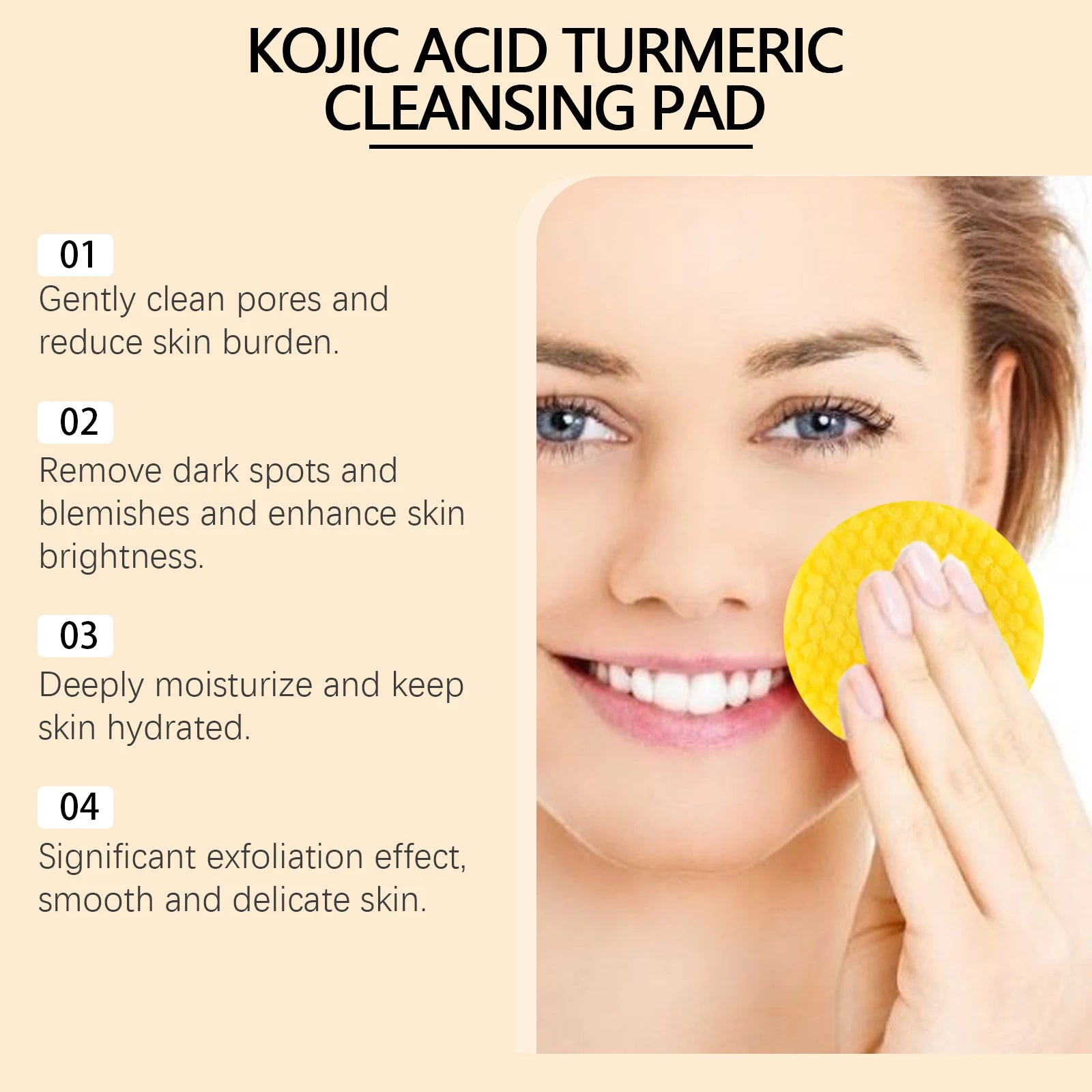80Pcs Turmeric Kojic Acid Cleansing Pads Cleansing Exfoliating Pads Facial Sponges Refreshing Daily Facial Pore Cleansing Pad Qme