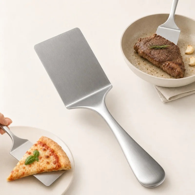 Stainless Steel Flat Shovel Suitable for Teppanyaki Steak Pancake Cooking Durable and Easy To Flip Cooking Multi-purpose Spatula Qme