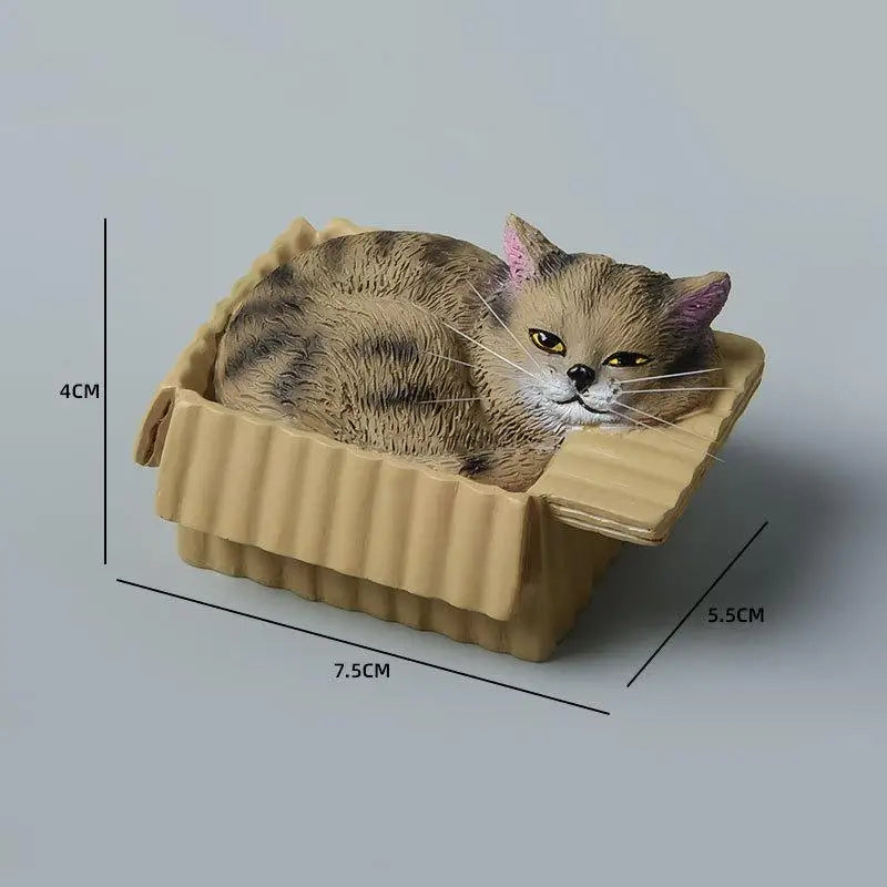 Adorable Cat In Box Napping Resin Figurine Kawaii Desktop Decor Car Ornament Ideal Gift For Cat Lovers Qme A7
