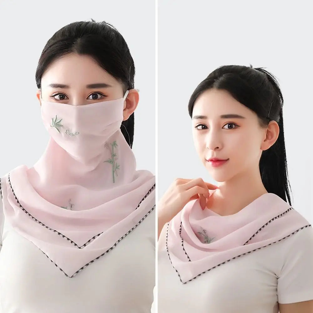 Neck Scarf Embroidered Scarf Sun UV Protection Unisex Hiking Fishing Ice Silk Mask Triangular Scarf Face Cover Sunscreen Veil Qme G