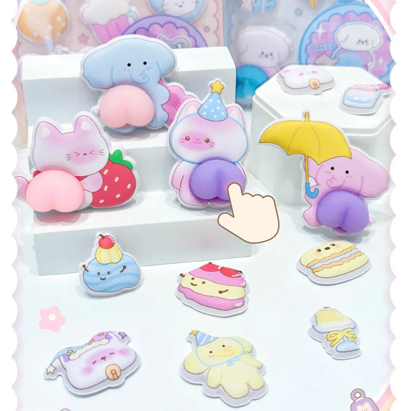1pc Cute Cartoon Animal 3D Butt Fun Sensory Stickers for DIY Scrapbook Phone Case Decoration Birthday Gift Reward Supplies Qme
