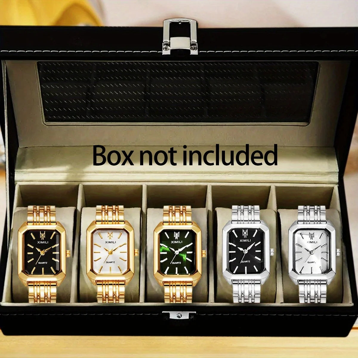 5-piece set - Fashionable square women's quartz watch with bead bracelet design, alloy case and strap, no battery required Qme 5