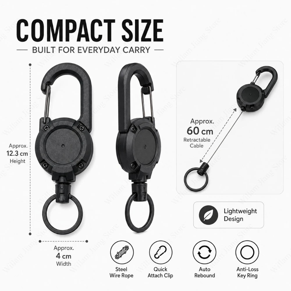 Retractable Steel Wire Key Reel Carabiner Buckle Heavy Duty Spring Key Ring Portable Key Tool For Outdoor Sports Use Qme