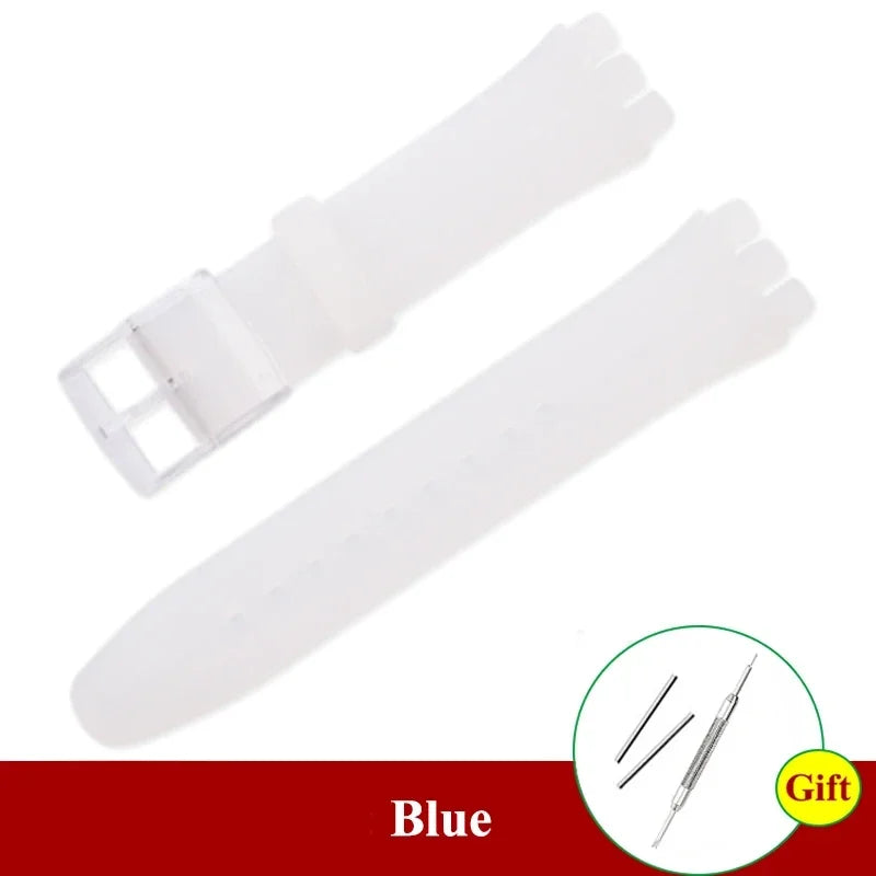 16mm 17mm 19mm 20mm Soft Silicone Bracelet Colorful Watchband for Swatch Watch Strap Replacement Watches Accessories with Tool Qme