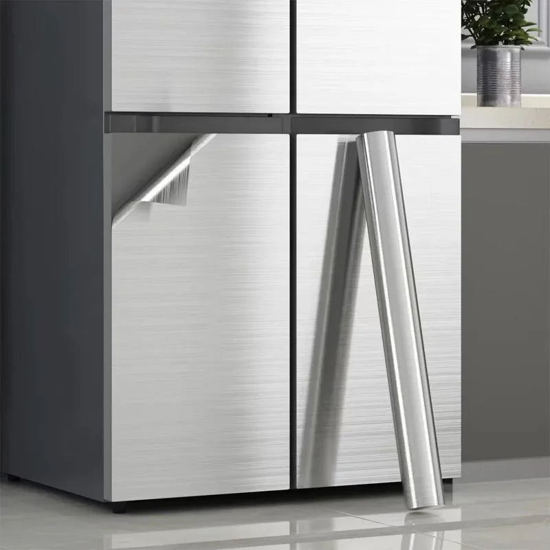 Decorative waterproof fireproof self-adhesive wallpaper 40cm brushed silver refrigerator living room kitchen countertop Qme