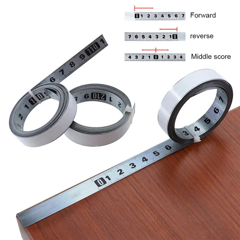 A02F-8PCS Stainless Steel Adhesive Scale Precision Woodworking Guide Rail Self-Adhesive Tape Measure Metal Ruler With Glue Qme