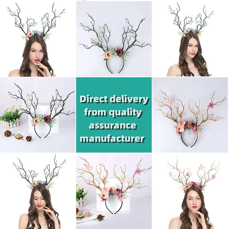 Handmade Enchanted Antler Headgear Cosplay Elf Elven Headpiece Magic Fairy Crown Elvish Forest Branch System Photography Prop Qme