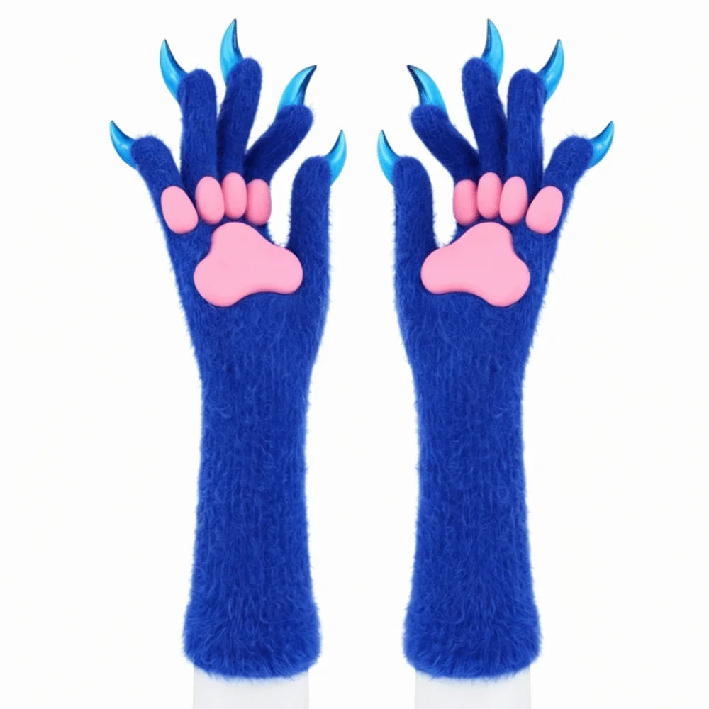 Long Cat Claw Gloves Furry Cute Animal Hand Silicone Paw Pads Cosplay Qme Blue