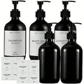 Shower Soap Dispenser Set Glossy Black Refillable Shampoo and Conditioner Body Wash Dispenser with Waterproof Labels Bathroom Qme 5pcs-B