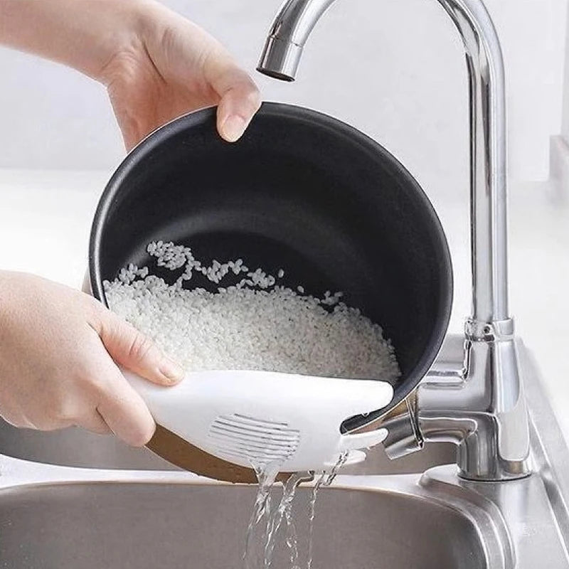 1Pc Rice Sieve Spoon Kitchen Drain Colander With Handles Rice Bowl Strainer White Rice Washing Tools Sink Drain Household Tools. Qme