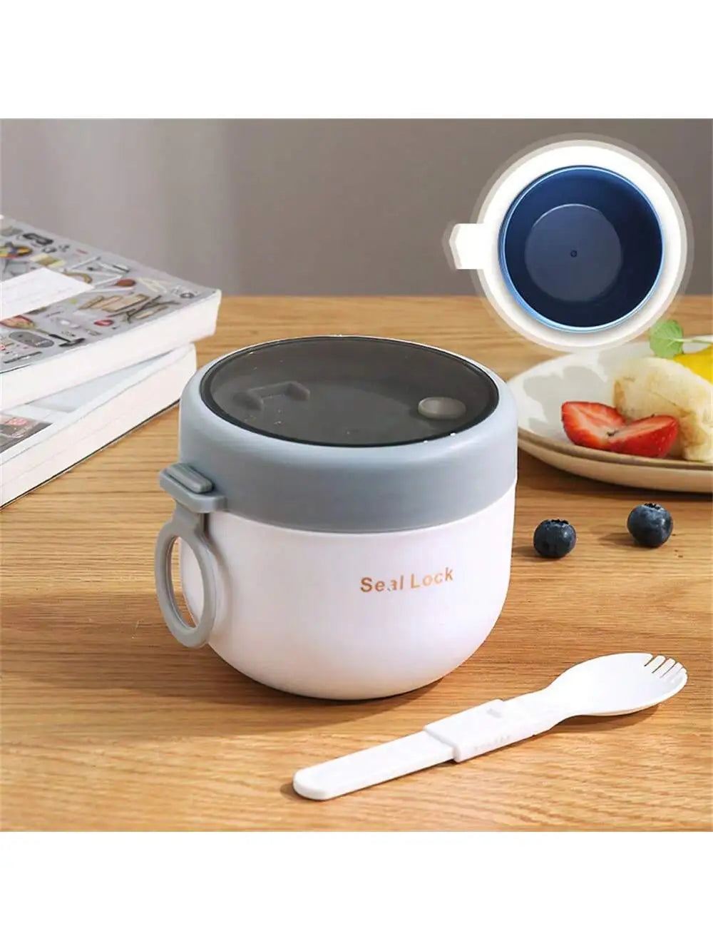 Soup Cup Breakfast Bowl Milk Portable Can Student Work Fresh-keeping Qme white