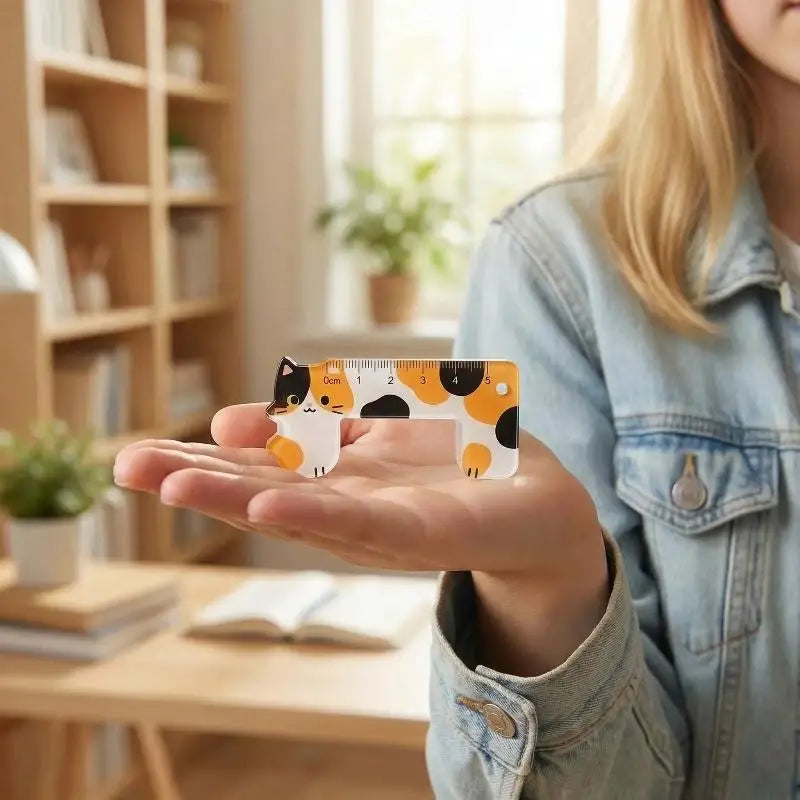 Cute Cartoon Animal Cat Dog Ruler Mini Portable Stationery Pendant Qme