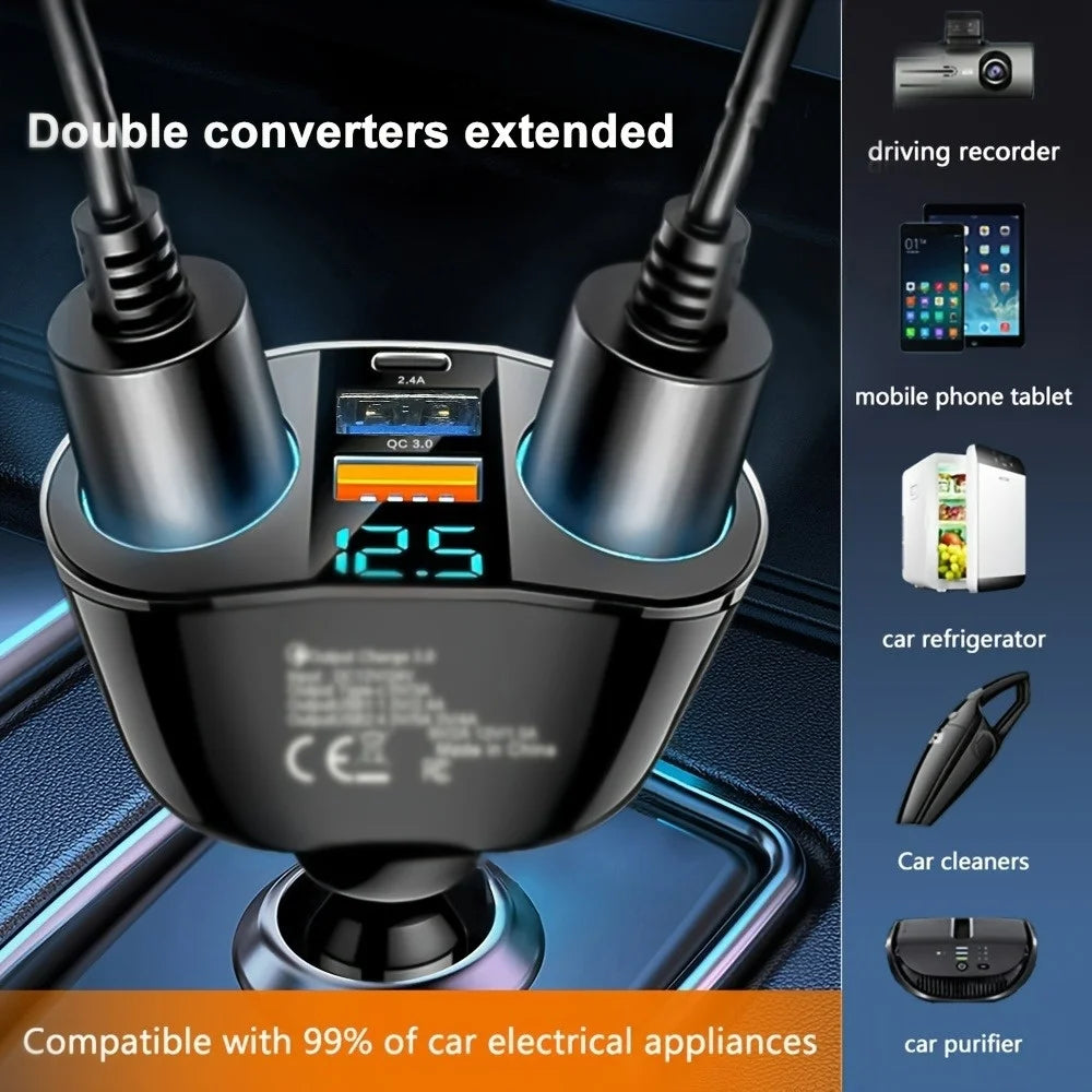 Multiple Devices Charged At The Same Time 3 Ports Car Charger Adapter Car With Digital Display Type C For iPhone Samsung Xiaomi Qme