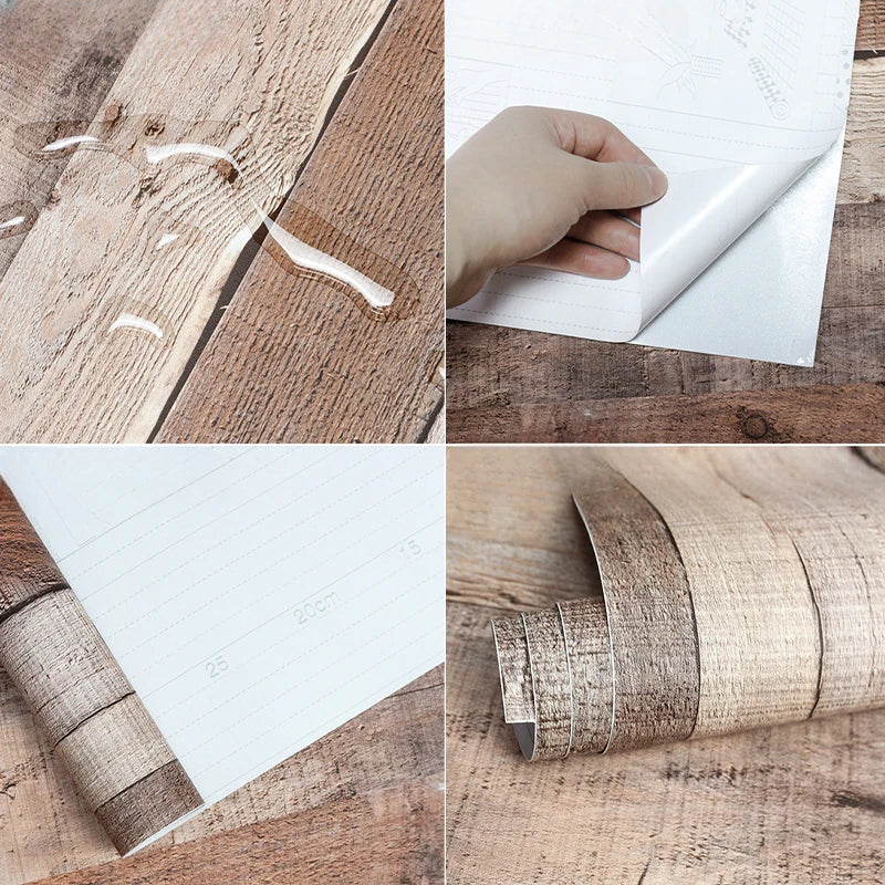 Retro Faux Wood Grain Peel Stick Wallpaper Self-adhesive Plank Roll Qme