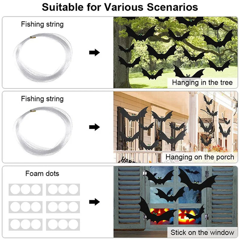Glowing Eye Bat Pendant Halloween Decoration Spider Luminous Bat Outdoor Party Courtyard Wall Decoration Hanging Tree Ornaments Qme