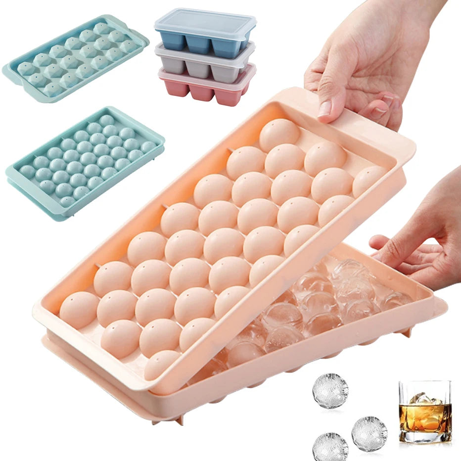 3D Round Ice Cube Tray with Lid Plastic Diamond Style Ice Mold Refrigerator Spherical DIY Moulds Ice Ball Maker Kitchen Tools Qme
