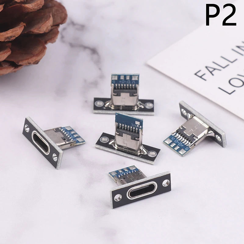 5Pcs USB 3.1 Type C Socket With Screw Fixing Plate Type-C USB Jack 3.1 Type-C 2Pin 4Pin Female Connector Jack Charging Port Qme style 2