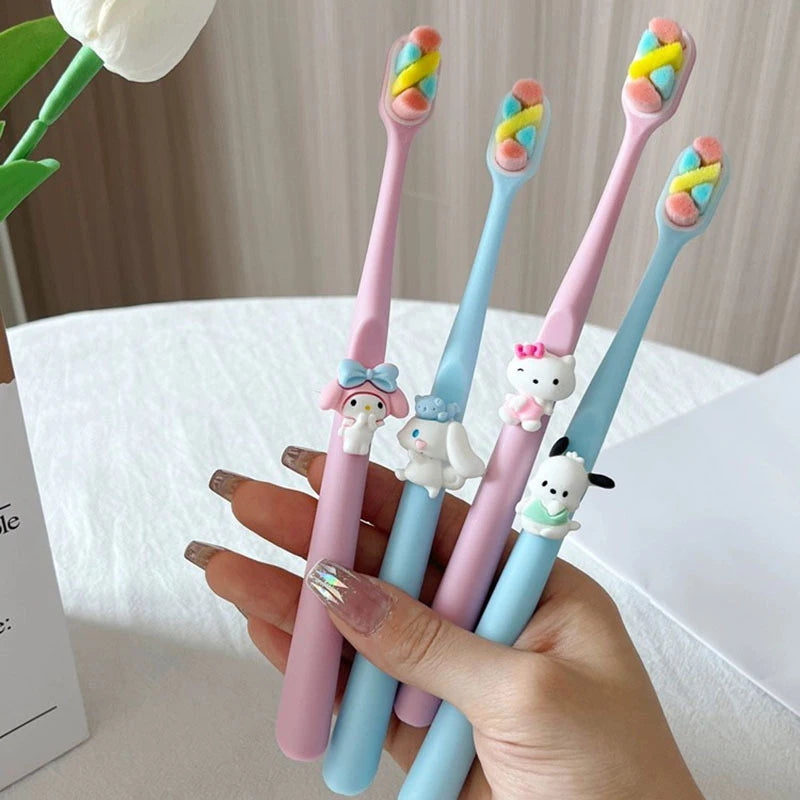 Hello Kitty Kuromi Soft-Bristle Toothbrush Couples' Set Student Cartoon Jade Tooth-Protecting Toothbrush Qme