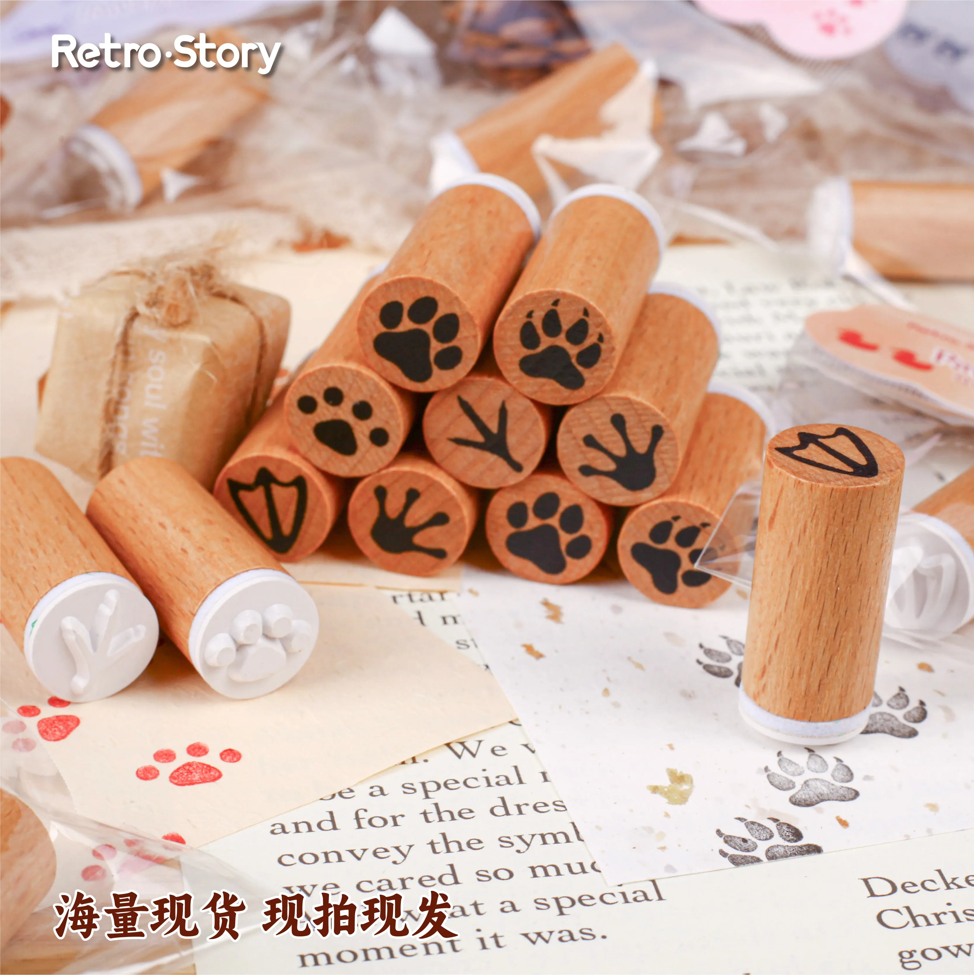 1 pc Vintage Pet Footprints Wooden Rubber Stamp Bottle Shape DIY Decor Scrapbooking Albums Wood Seal Daily Planner Stationery Qme