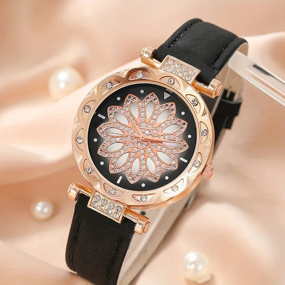 Fashionable and versatile large rhinestone belt women's four piece set quartz wrist watch without gift box Qme
