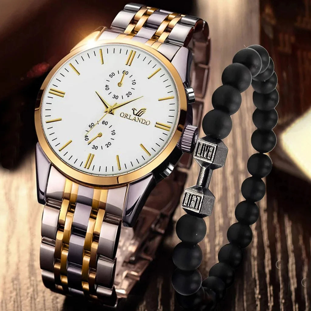 2pack Men Commercial Vintage Quartz Watch Qme Gold White