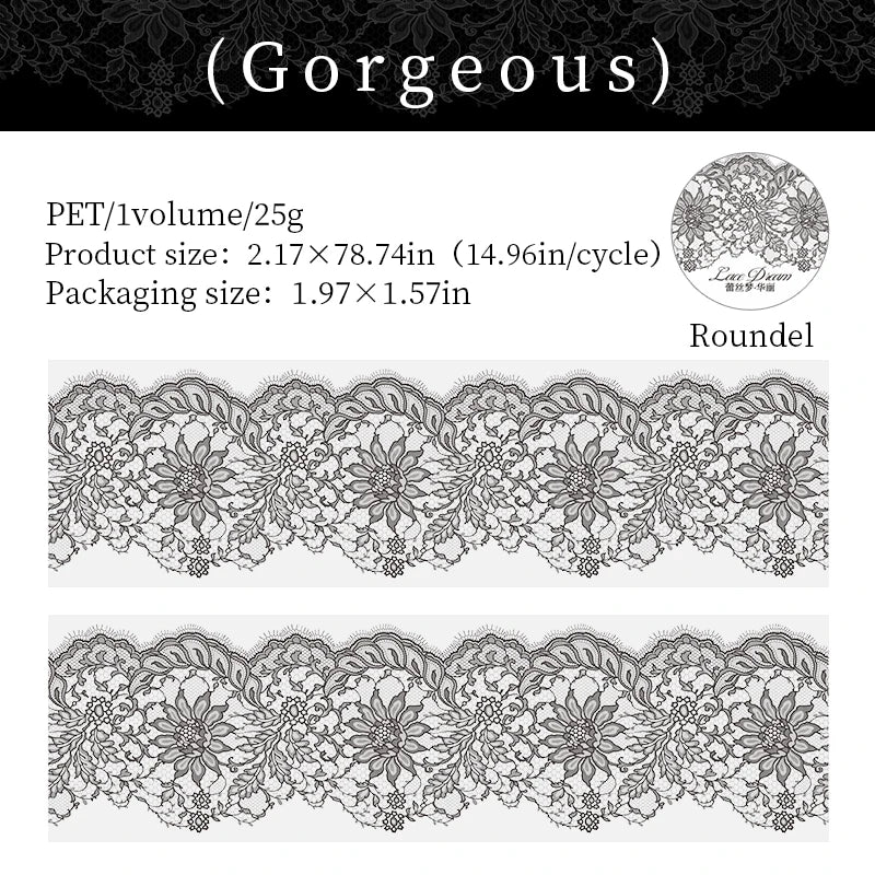 55mm*2m Black White Lace PET Tapes DIY Scrapbooking Junk Journal Aesthetics Decor Diary Collage Masking Tape Stationery Supplies Qme B