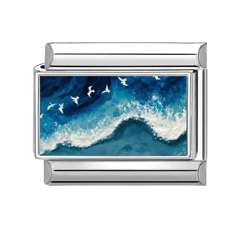 Y2K Blue Night Sky Stars Cloud Italian Charm Link Fit Stainless Steel