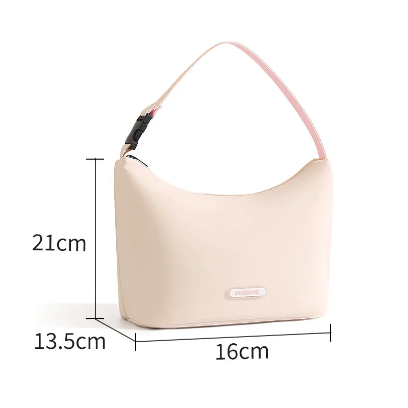 A Handheld Crossbody Striped Cooler Lunch Box Bag Lightweight Waterproof Reusable Bento Bag Outdoor Travel Picnic Food Carrier Qme pink