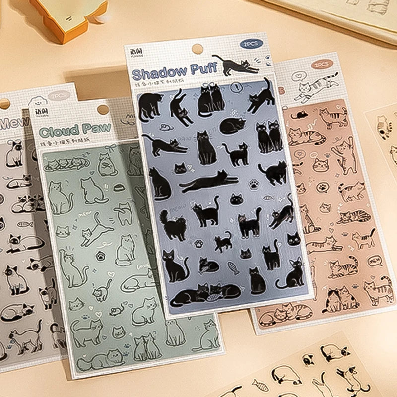 4 Bags Minimalist Line Cat Sticker Set, Cute Simple Kitten Decor for Phone Cases, Water Bottles & More Qme